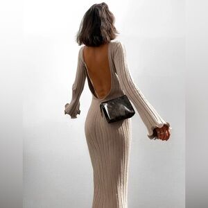 Commense Tranquility Rib Open Back Long Sleeve Long Dress